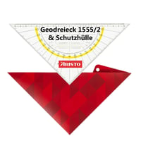 Echer Aristo AR18032B Geodreieck AR1555/2 cu husă de protecție Geocover, 22,5 cm, mâner fix, striații pentru tuș, închidere magnetică 1