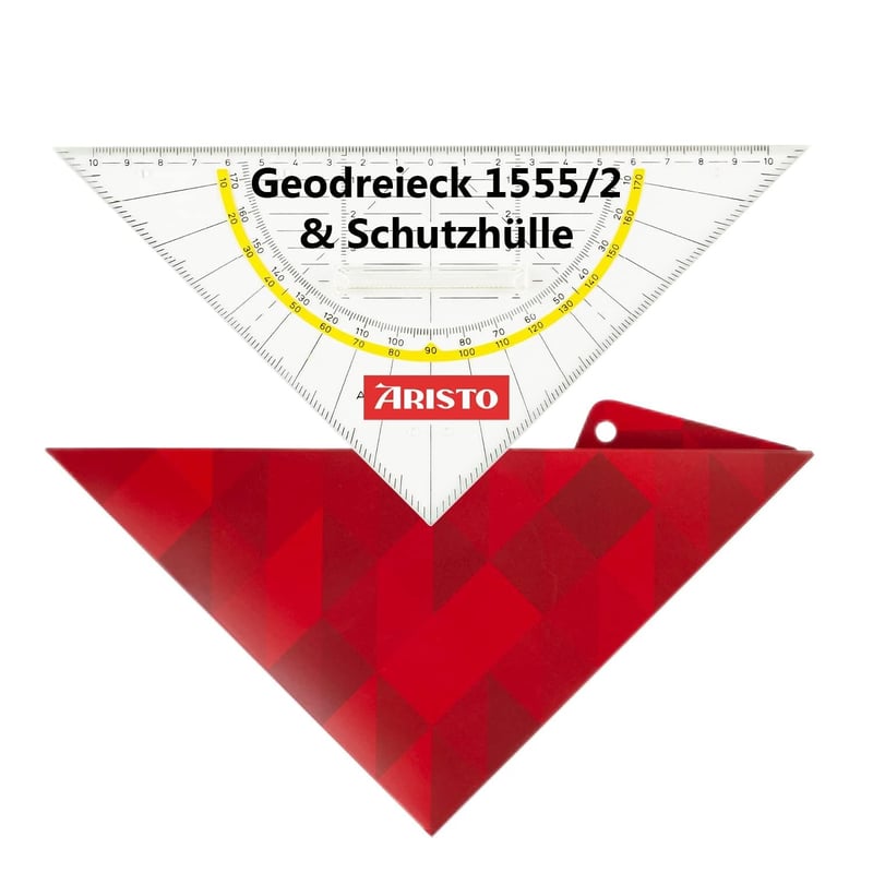 Echer Aristo AR18032B Geodreieck AR1555/2 cu husă de protecție Geocover, 22,5 cm, mâner fix, striații pentru tuș, închidere magnetică
