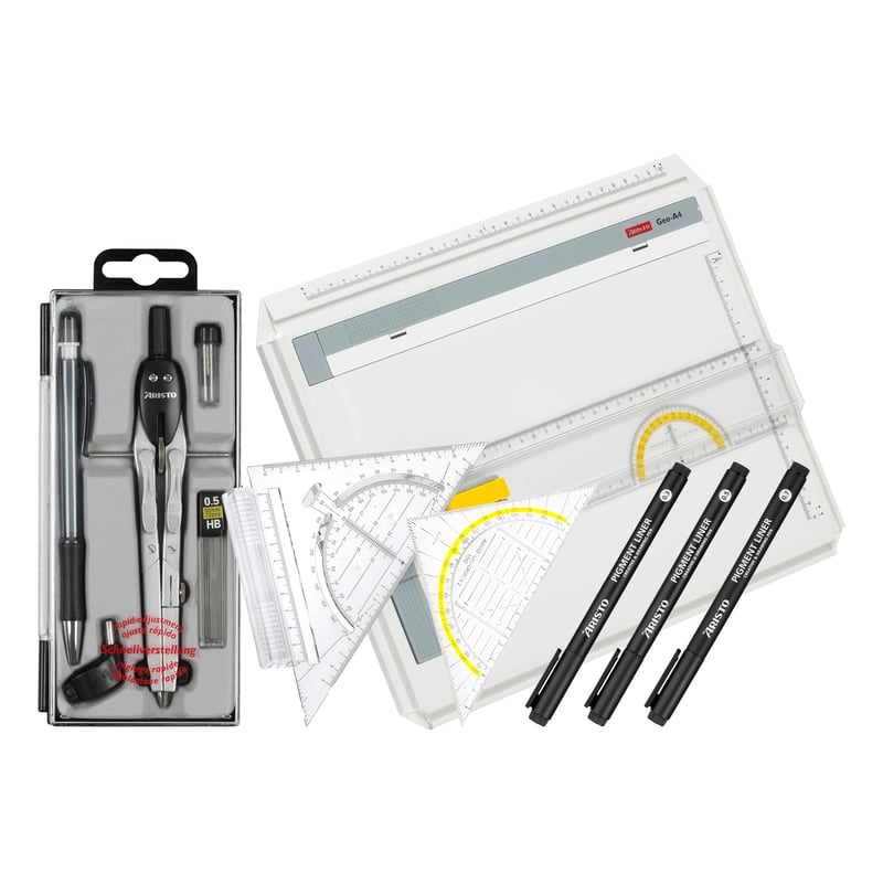 Set planșetă de desen Aristo VD87120 A4 - Include planșetă, echer gradat și accesorii