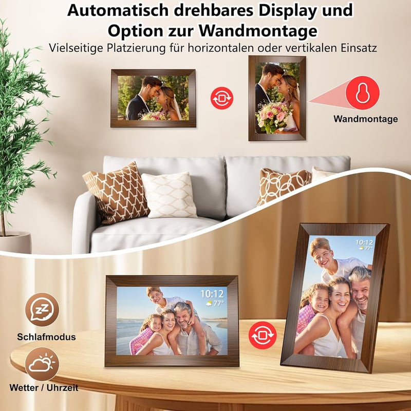 ARJudy 10.1" WiFi digitális képkeret 32GB IPS érintőképernyő automatikus forgatás