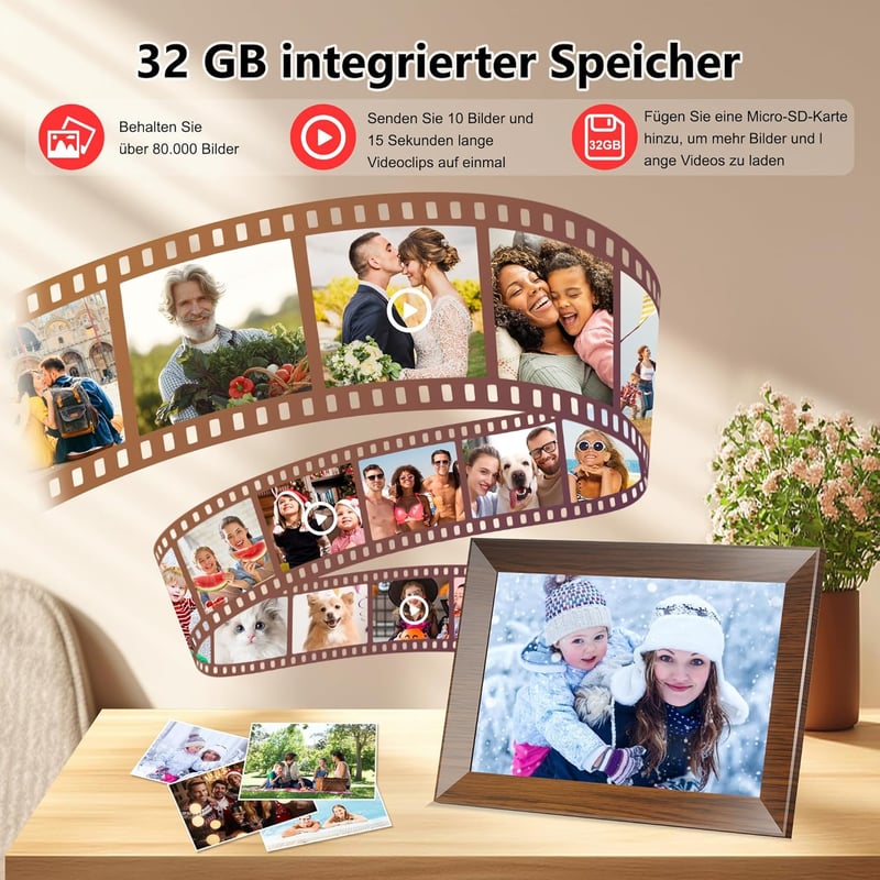 ARJudy 10.1" WiFi digitális képkeret 32GB IPS érintőképernyő automatikus forgatás