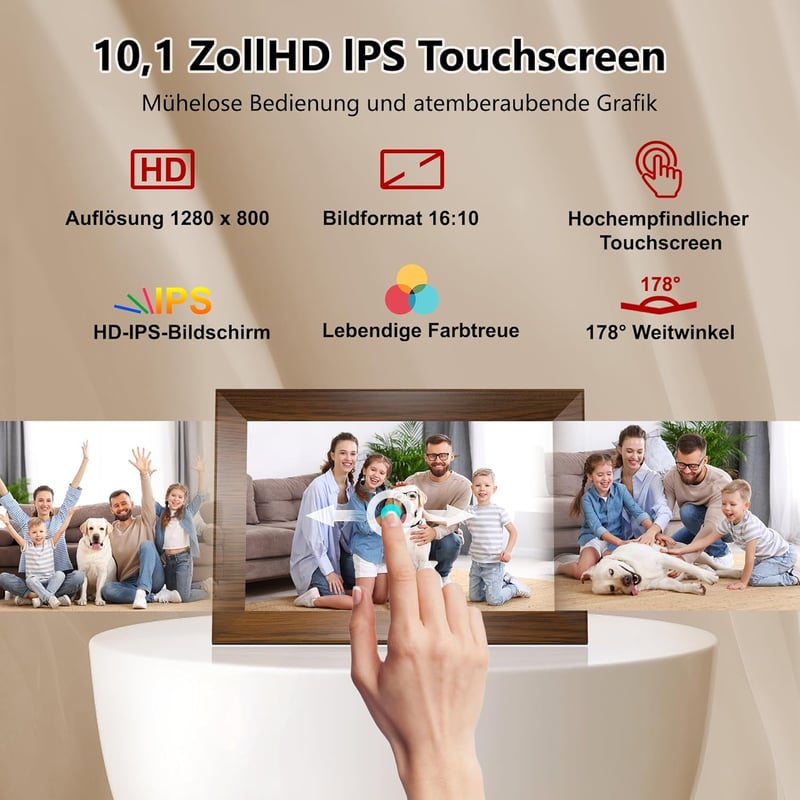 ARJudy 10.1" WiFi digitális képkeret 32GB IPS érintőképernyő automatikus forgatás
