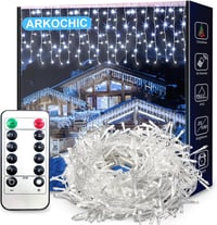 ARKOCHIC 10m 400 LED Jégcsap Fényfüzér Távirányítóval IP65 Vízálló 8 Mód Karácsony Kert Dekoráció 1
