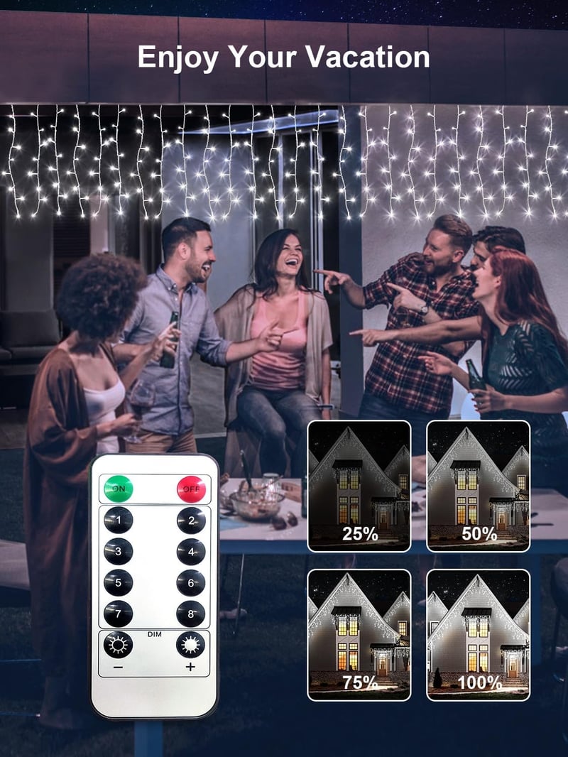 ARKOCHIC 10m 400 LED Jégcsap Fényfüzér Távirányítóval IP65 Vízálló 8 Mód Karácsony Kert Dekoráció