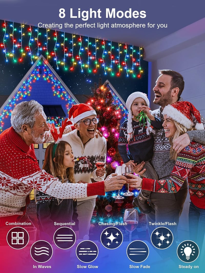 ARKOCHIC 10m 400 LED Jégcsap Fényfüzér Távirányítóval IP65 Vízálló 8 Mód Karácsony Kert Dekoráció