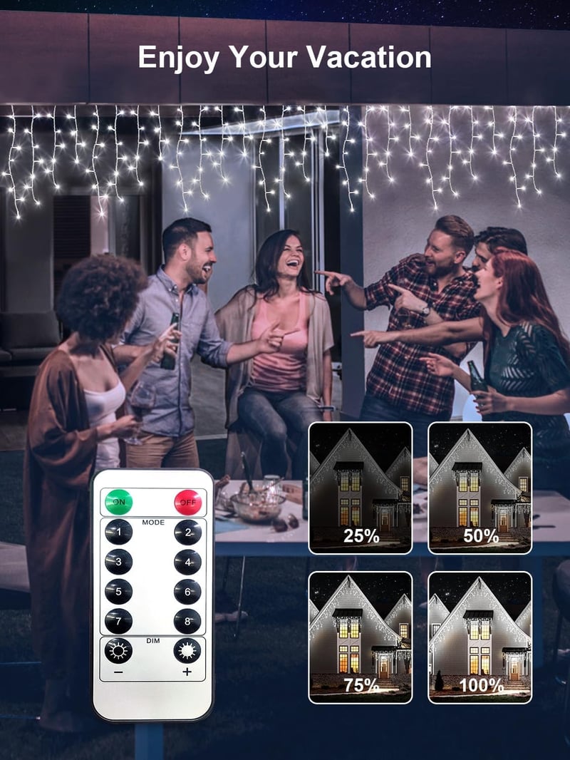 ARKOCHIC Jégcsap Fényfüzér 30m 1200 LED IP65 Vízálló - 8 Világítási Mód Kültéri-Beltéri Használatra, Karácsonyra, Esküvőre, Erkélyre, Hideg 