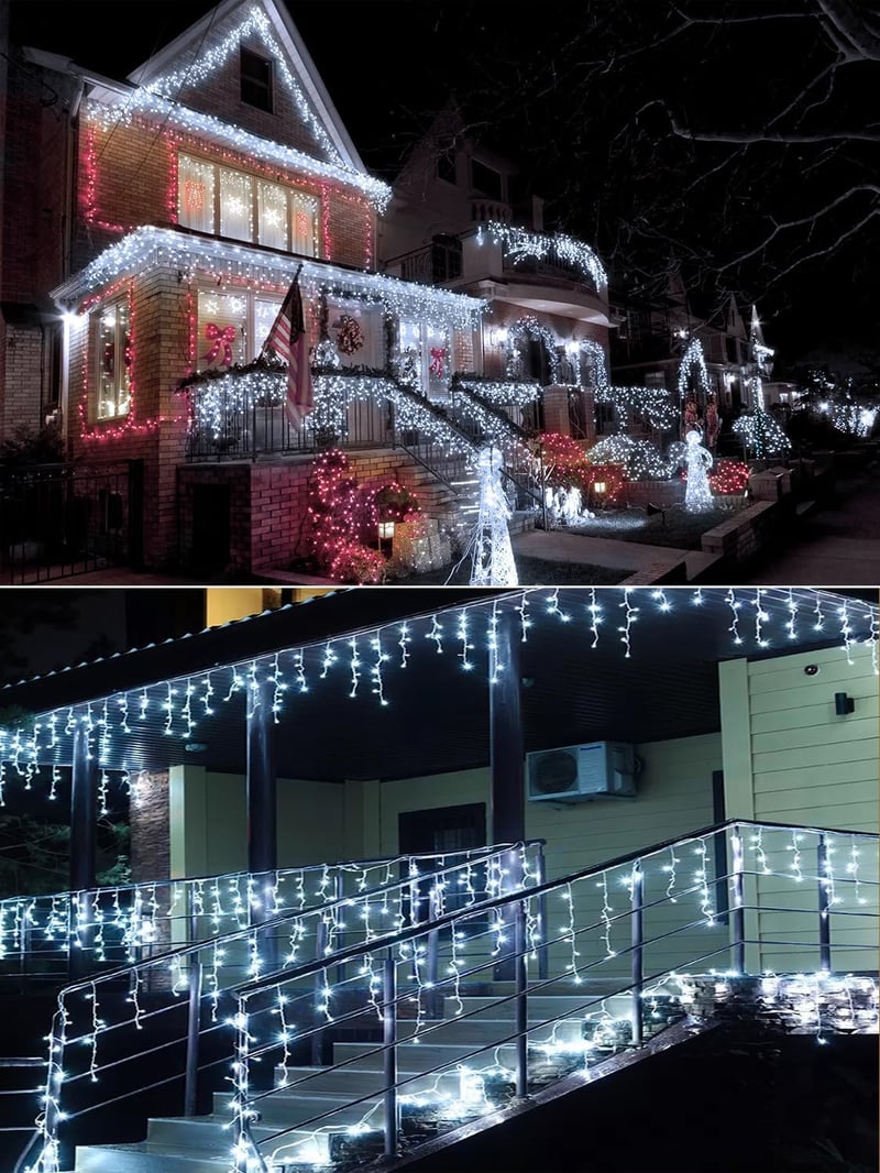 ARKOCHIC Jégcsap Fényfüzér 30m 1200 LED IP65 Vízálló - 8 Világítási Mód Kültéri-Beltéri Használatra, Karácsonyra, Esküvőre, Erkélyre, Hideg 