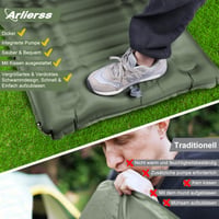 Saltea de camping gonflabilă Arlierss, 12 cm grosime, cu pompă de picior și pernă integrate, ripstop, saltea de dormit portabilă pentru drumeții, călătorii, plajă, verde militar 4