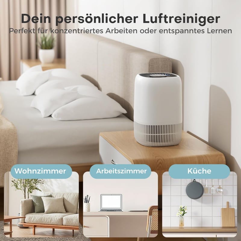 AROEVE H13 HEPA légszűrő készülék hálószobához, csendes 22dB, aromaterápia, allergia és füst elleni