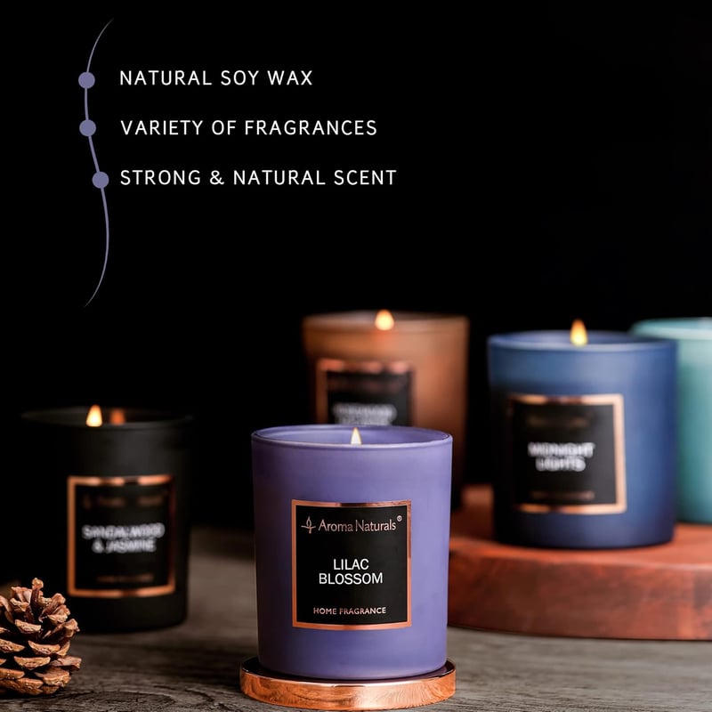 Aroma Naturals Lila Virág Illatgyertya 215g Természetes Szójaviasz 35 Óra
