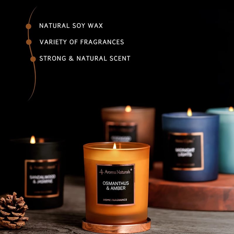 Aroma Naturals Luxus Illatgyertya 215g Osmanthus & Amber Szójawax 35 Óra