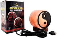 AROMASENSES USB Himalája Sólámpa Pakisztáni Sókristályból Fa Alappal, Yin Yang Dizájn, LED Világítás, Kézműves, 100% Természetes 4