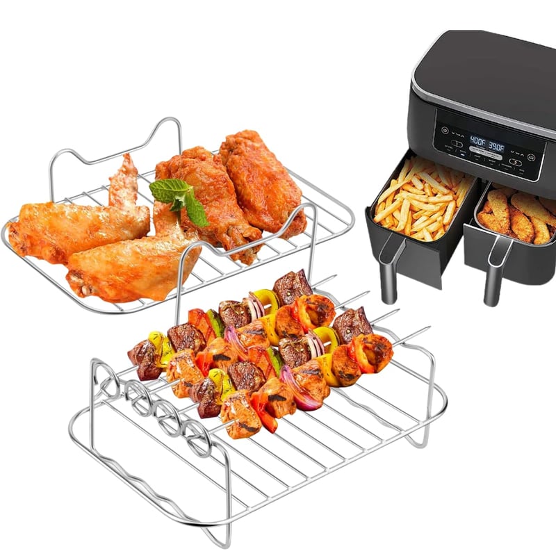 Súprava príslušenstva AromeLivii pre fritézu Ninja Double Stack XL – Grilovací rošt a rám z nehrdzavejúcej ocele s ihlami na ražniči – Ninja Foodi AF300EU AF400EU AF5