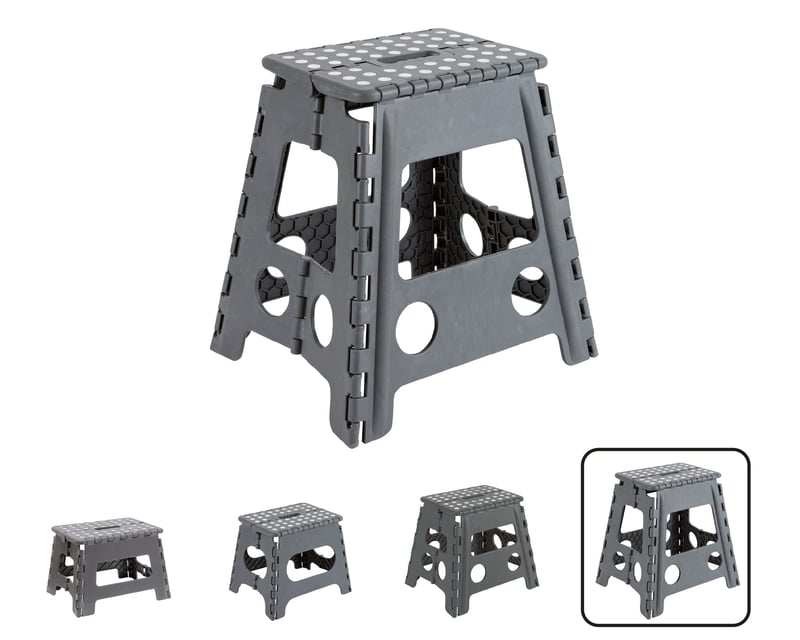 Scaun pliabil Arregui TB-039-G 29x22x39 cm, Gri – Scăriță pentru bucătărie și baie, treaptă pentru copii, capacitate 150 kg