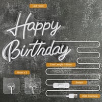 Arrinew Happy Birthday Neon LED Fényreklám Meleg Fehér 42x32cm USB 2