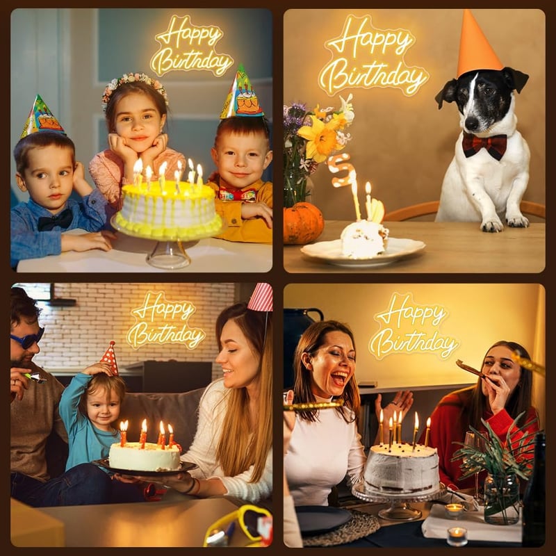 Arrinew Happy Birthday Neon LED Fényreklám Meleg Fehér 42x32cm USB