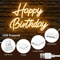 Arrinew Happy Birthday Neon LED Fényreklám Meleg Fehér 42x32cm USB 4