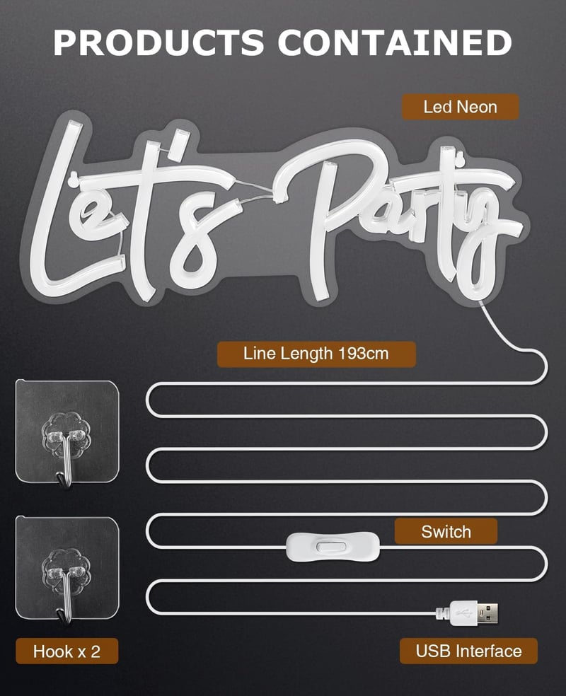 Arrinew Lets Party LED Neon Fali Lámpa USB Táplálás 38,5x15cm