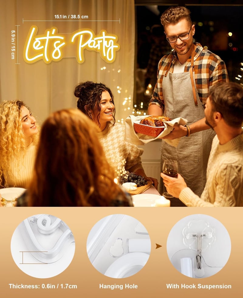 Arrinew Lets Party LED Neon Fali Lámpa USB Táplálás 38,5x15cm