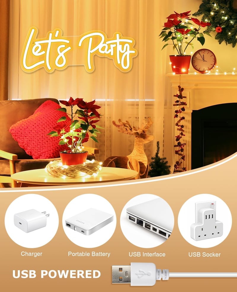 Arrinew Lets Party LED Neon Fali Lámpa USB Táplálás 38,5x15cm