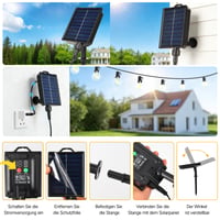 Ghirlandă luminoasă solară de exterior ArsMotin, 15 m, cu telecomandă, rezistentă la apă IP65, 3 moduri de intensitate reglabile, 17+1 becuri G40, ghirlandă luminoasă solară LED pentru grădină, balcon, terasă, petreceri 8