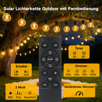 Ghirlandă luminoasă solară de exterior ArsMotin, 15 m, cu telecomandă, rezistentă la apă IP65, 3 moduri de intensitate reglabile, 17+1 becuri G40, ghirlandă luminoasă solară LED pentru grădină, balcon, terasă, petreceri 6