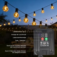 Ghirlandă luminoasă solară de exterior ArsMotin, 15 m, cu telecomandă, rezistentă la apă IP65, 3 moduri de intensitate reglabile, 17+1 becuri G40, ghirlandă luminoasă solară LED pentru grădină, balcon, terasă, petreceri 4