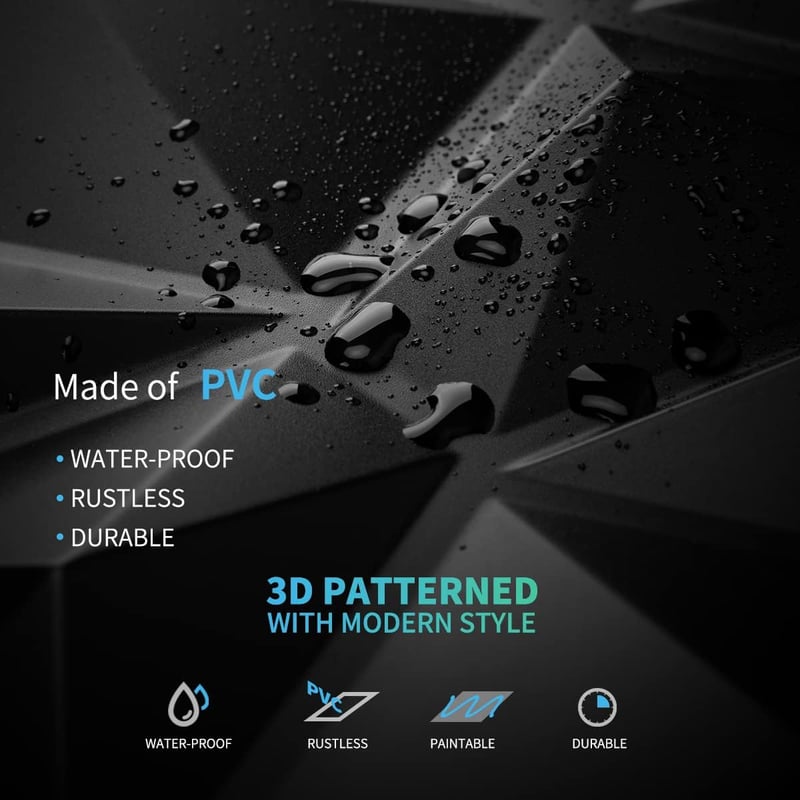 Art3d 3D Gyémánt Falpanel 30x30cm Matt Fekete PVC 33db Szett