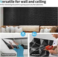 Art3d 3D Gyémánt Falpanel 30x30cm Matt Fekete PVC 33db Szett 7