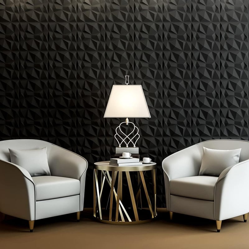 Art3d 3D Gyémánt Falpanel 30x30cm Matt Fekete PVC 33db Szett