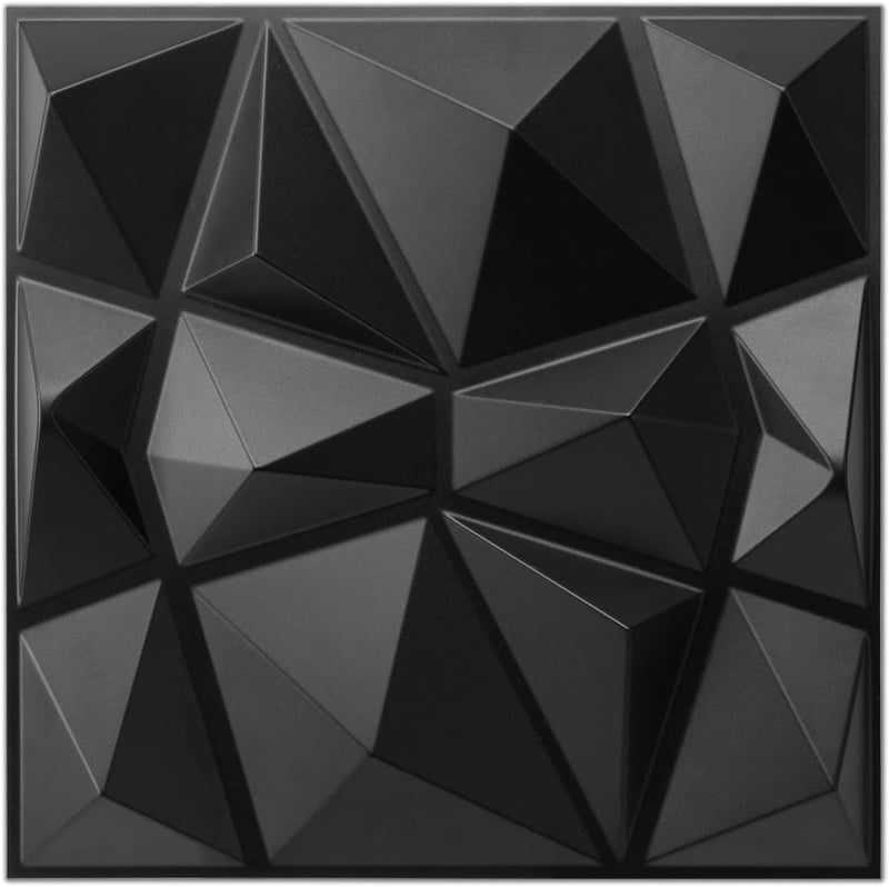 Art3d 3D Gyémánt Falpanel 30x30cm Matt Fekete PVC 33db Szett