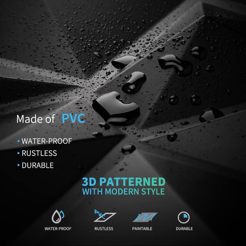 Art3d 3D Gyémánt Falpanel 30x30cm Matt Fekete PVC 33db Szett