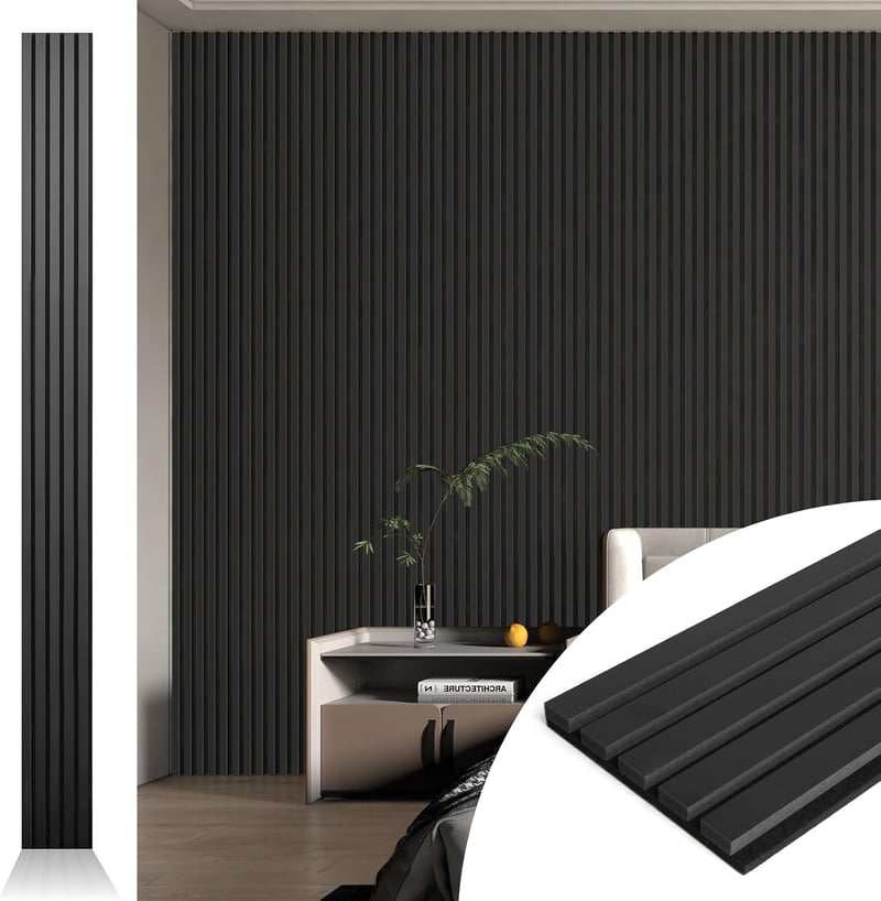 Art3d 4 darabos 272x20,3 cm akusztikus panel fekete fa hatással hangszigeteléshez