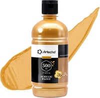 Artecho Akrilfesték Arany 500ml - Vízálló, Fénytartó, Gyorsan Száradó Festék Vászonra, Fára, Textilre, Bőrre és Kőre - Beltéri/Kültéri Haszn 1