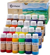 Artecho akrilfesték készlet 24 x 59 ml vízálló fényálló gyors száradás vászon papír fa kő kerámia textil makett 1