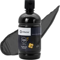 Artecho Fekete Akril Festék 500ml - Vízálló, Gyorsan Száradó, Fényes Felületű Festék Vászonra, Fára, Textilre, Bőrre és Kézművességhez 1