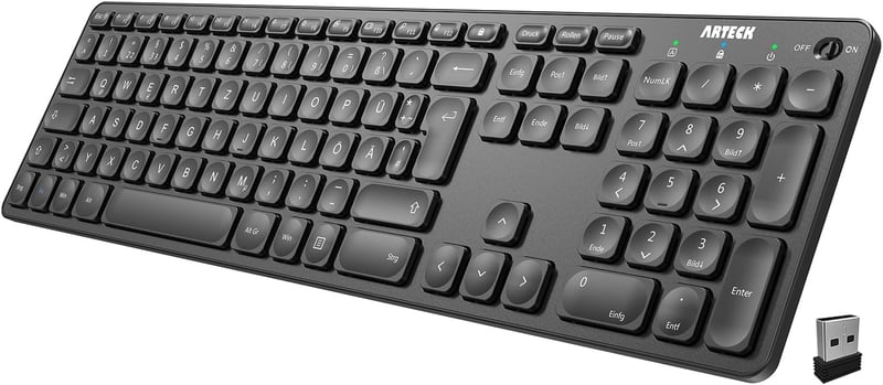 Arteck 2.4 GHz vezeték nélküli billentyűzet numerikus billentyűzettel, USB töltős, Windows kompatibilis