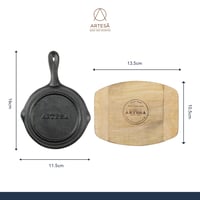 Mini tigaie din fontă Artesa cu fund din lemn de arțar, în cutie cadou – 16 x 11,5 x 2,5 cm, negru/bej 2