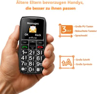 artfone 4G Időseknek Mobiltelefon - Nagyméretű Gombokkal, Töltőállomással, SOS Vészgombbal, T9 Prediktív Szövegbevitellel, USB-C, 1800mAh Ak 2
