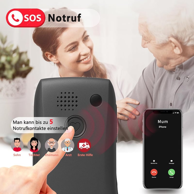 artfone 4G Időseknek Mobiltelefon - Nagyméretű Gombokkal, Töltőállomással, SOS Vészgombbal, T9 Prediktív Szövegbevitellel, USB-C, 1800mAh Ak