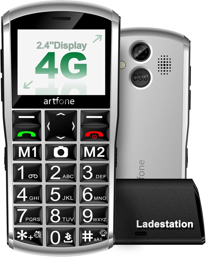 artfone A400 4G Idősbarát Mobiltelefon Nagy Gombokkal, Vészhívó Gombbal, Dual SIM, Asztali Töltőállvánnyal, 2.4" Kijelző