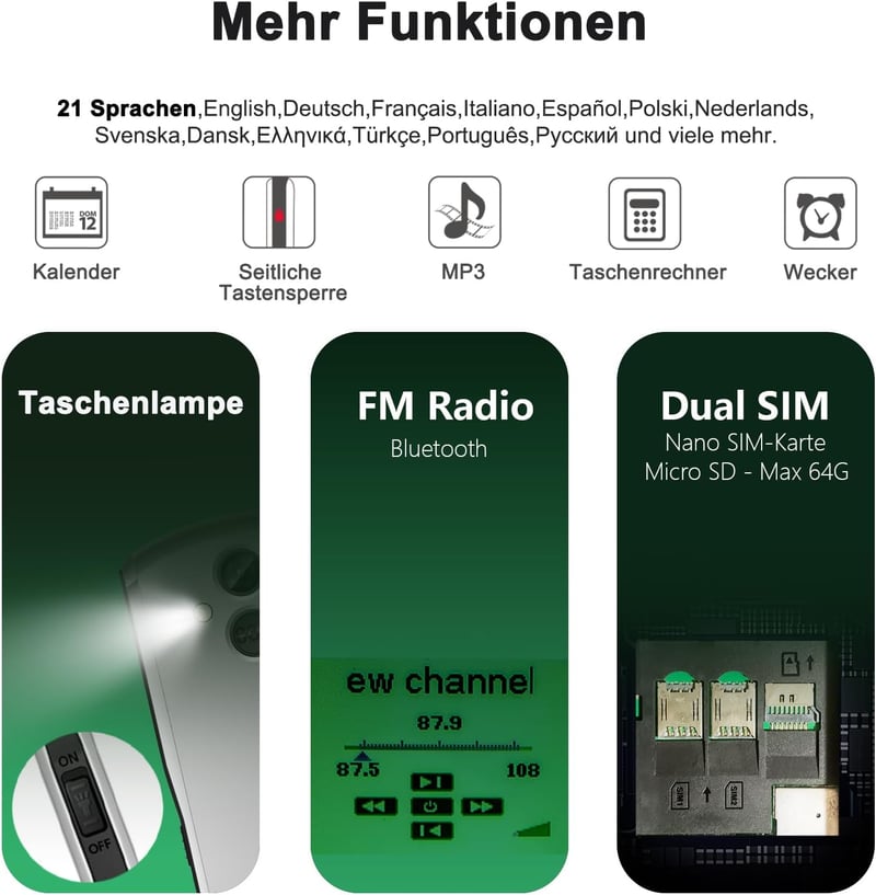 artfone A400 4G Idősbarát Mobiltelefon Nagy Gombokkal, Vészhívó Gombbal, Dual SIM, Asztali Töltőállvánnyal, 2.4" Kijelző