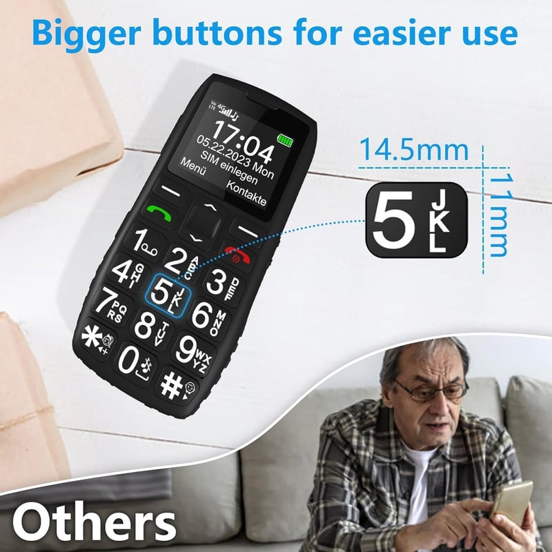 artfone C1+4G fekete nagy gombos időseknek - USB-C, 1800mAh, SOS gomb