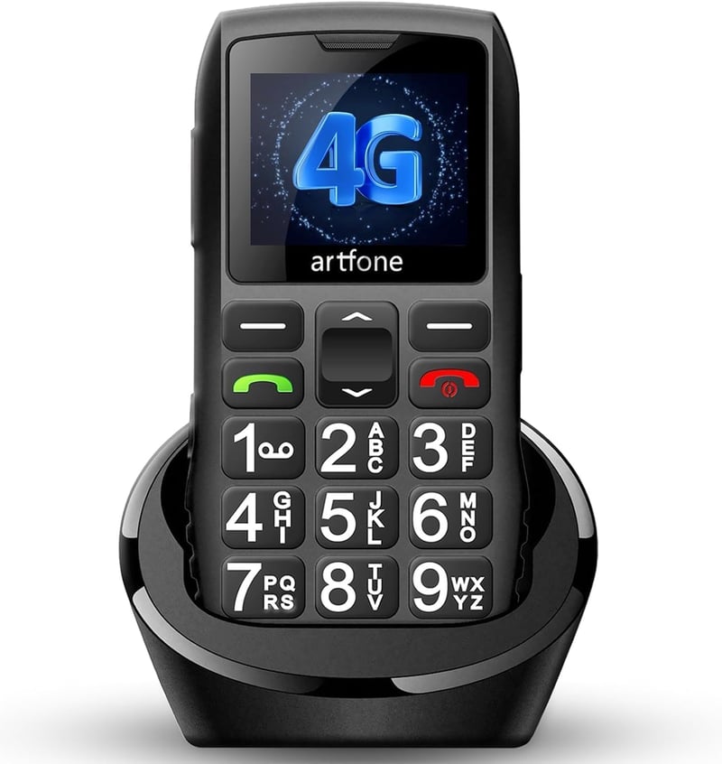 artfone C1+4G fekete nagy gombos időseknek - USB-C, 1800mAh, SOS gomb