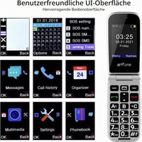 Telefon mobil pentru seniori artfone F20, pliabil, negru, fără abonament, 2G GSM, Dual SIM, butoane mari, ecran color de 2,4 inchi, buton SOS, radio FM, 1300 mAh 10