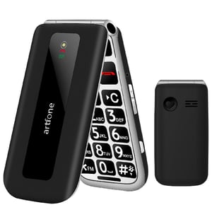 Telefon mobil pentru seniori artfone F20, pliabil, negru, fără abonament, 2G GSM, Dual SIM, butoane mari, ecran color de 2,4 inchi, buton SOS, radio FM, 1300 mAh
