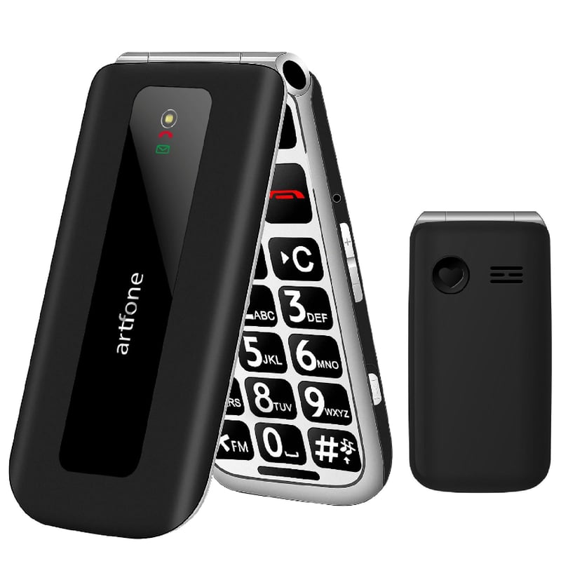 Telefon mobil pentru seniori artfone F20, pliabil, negru, fără abonament, 2G GSM, Dual SIM, butoane mari, ecran color de 2,4 inchi, buton SOS, radio FM, 1300 mAh