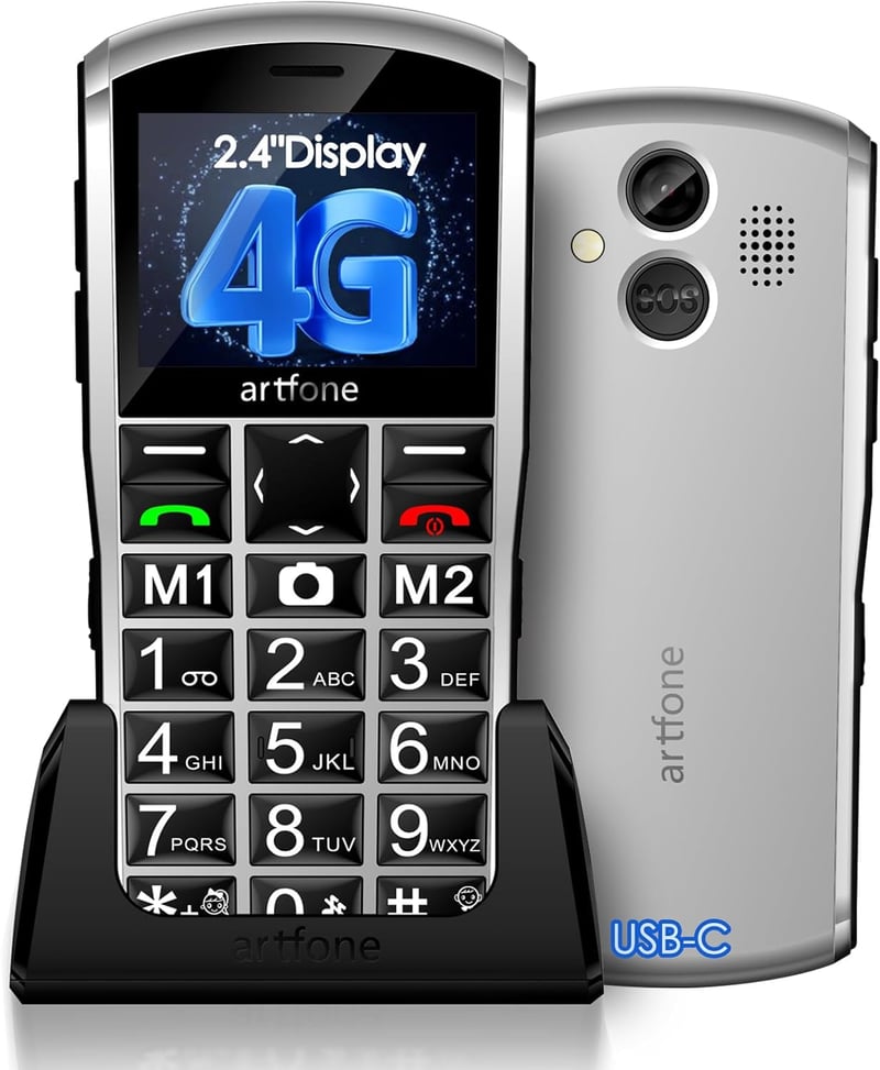 artfone Idősbarát Mobiltelefon 4G Nagy Gombos SOS Vészhívó Gombbal Egyszerű Nyugdíjas Telefon USB-C Nano SIM T9