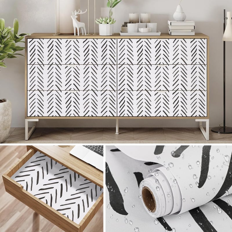 Arthome fekete-fehér öntapadós tapéta 44cm x 3m, modern geometrikus mintás
