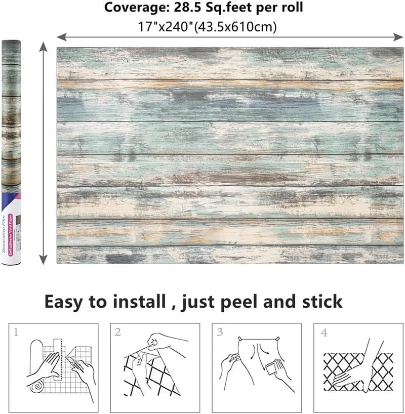 Arthome öntapadós falmatrica fa mintás 44cm x 6m kék vintage dekorációs fólia